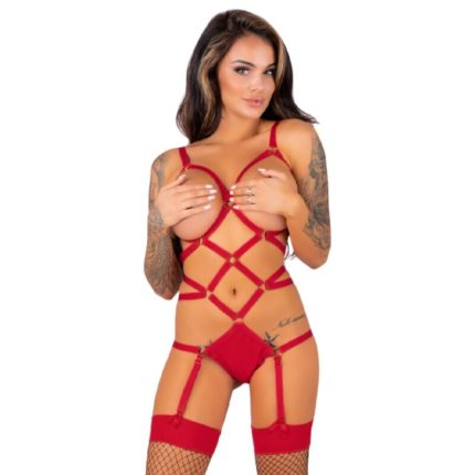 LIVCO CORSETTI FASHION - THIARA LC 20213 SET BODY + MEDIAS ROJA L/XL