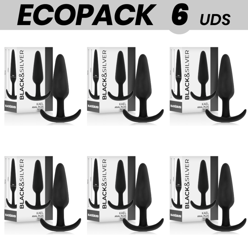 ECOPACK 6 UDS - BLACKSILVER KAEL PLUG ANAL SILICONA CON ASA MEDIANO