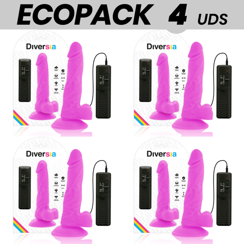 ECOPACK 6 UDS - DIVERSIA DILDO FLEXIBLE CON VIBRACIÓN LILA 18 CM -O- 4 CM