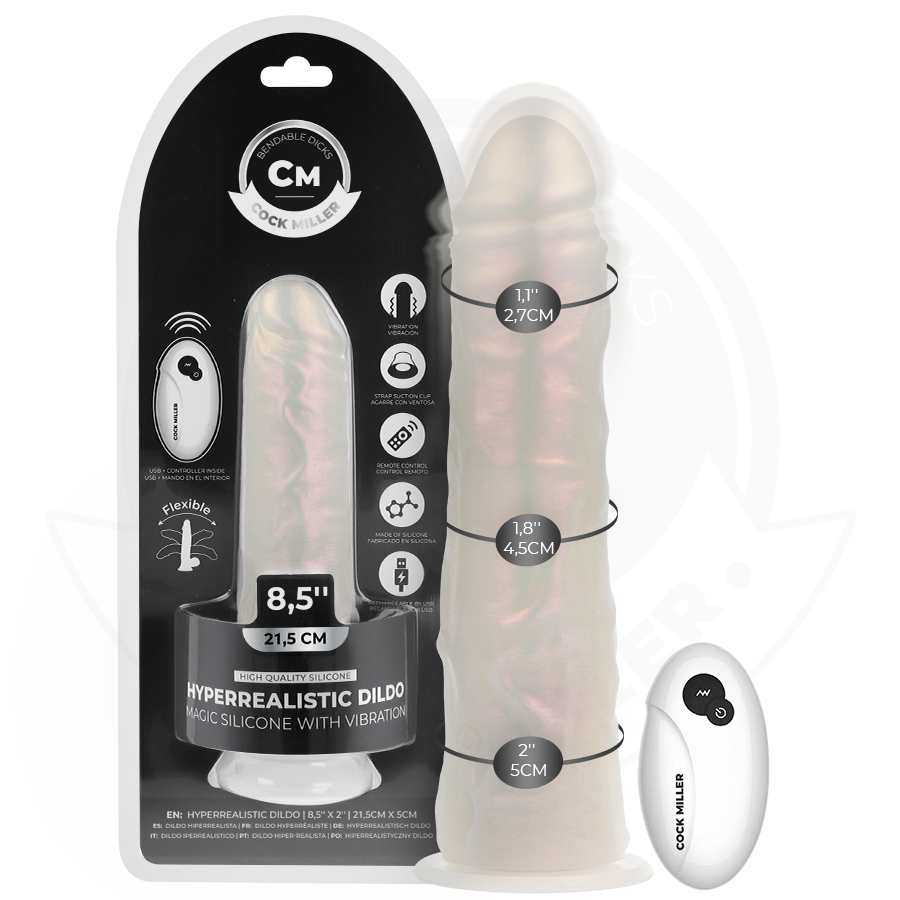 COCK MILLER - DILDO SILICONA 21,5 CM CM , LUCES Y VIBRACIÓN CON CONTROL REMOTO